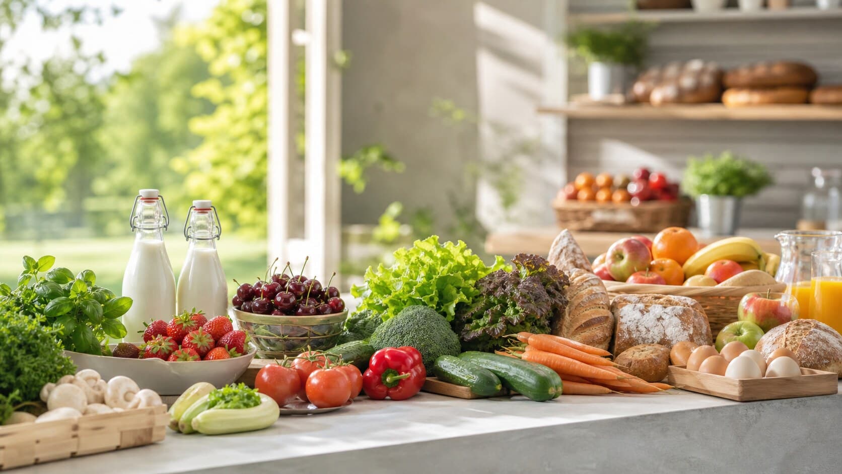 Свежие продукты в чистом светлом профессиональном пространстве